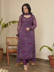 Plum Bandhani Suit Set