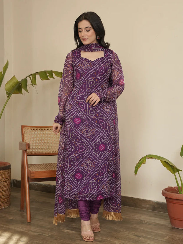 Plum Bandhani Suit Set