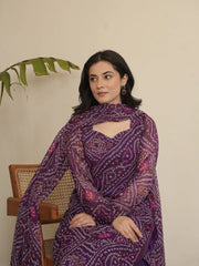 Plum Bandhani Suit Set