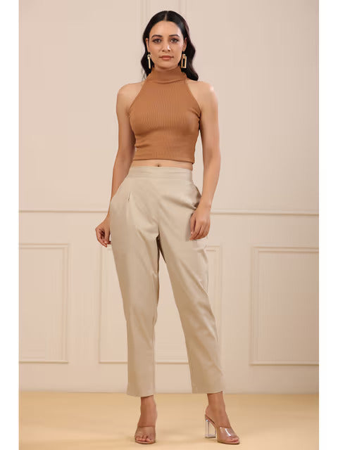 Beige Straight Fit Pants