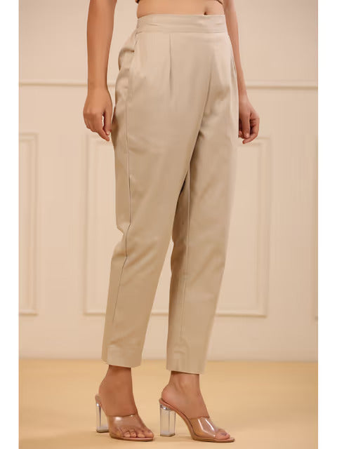 Beige Straight Fit Pants