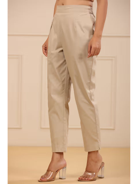 Beige Straight Fit Pants