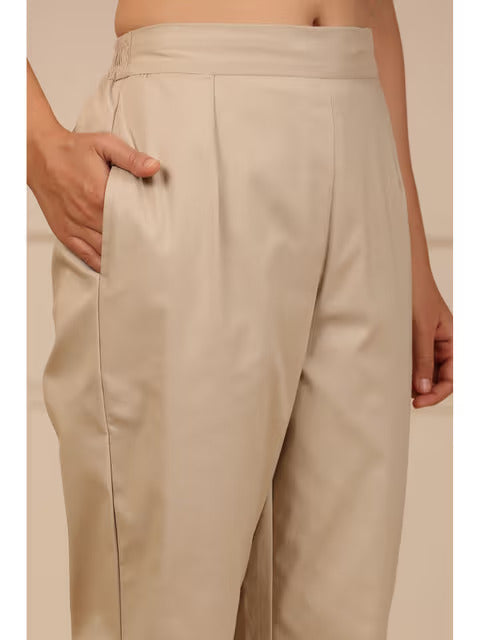 Beige Straight Fit Pants