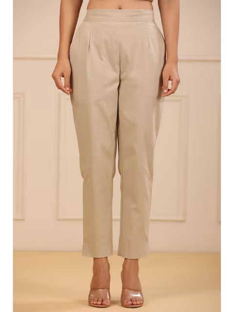 Beige Straight Fit Pants