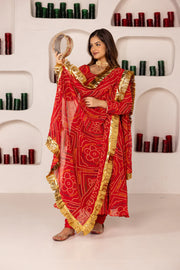 GULABI BANDHEJ SUIT SET