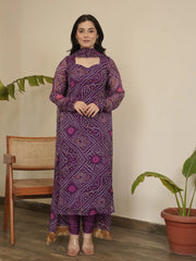 Plum Bandhani Suit Set