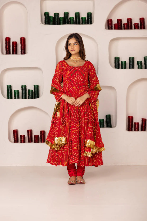 GULABI BANDHEJ SUIT SET