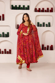 MAROON BANDHEJ SUIT SET