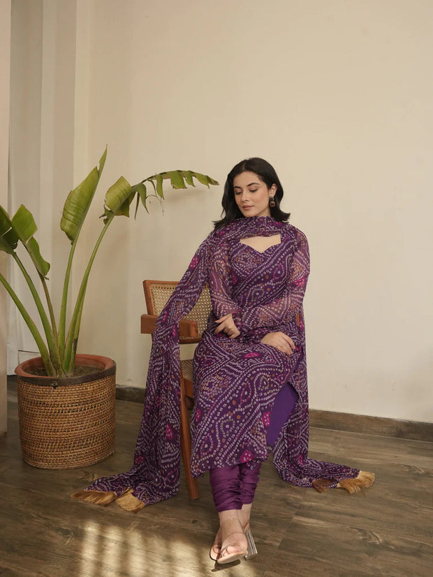 Plum Bandhani Suit Set