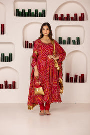 MAROON BANDHEJ SUIT SET