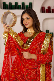 GULABI BANDHEJ SUIT SET