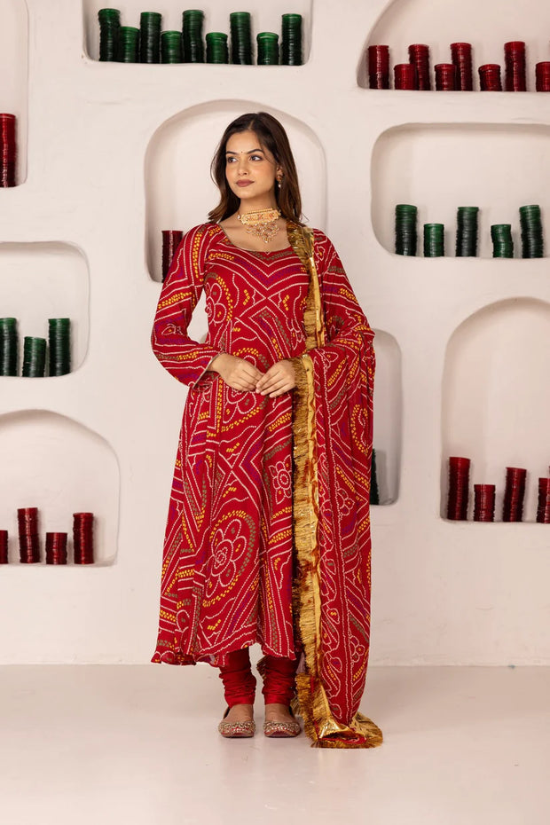 MAROON BANDHEJ SUIT SET