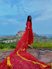 RAAS RED BANDHANI ANARKALI SET