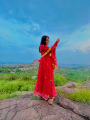 RAAS RED BANDHANI ANARKALI SET