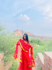 RAAS RED BANDHANI ANARKALI SET