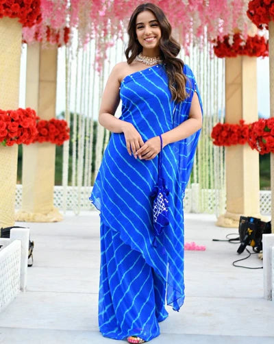 Embellished blue one shoulder women's kurta Set