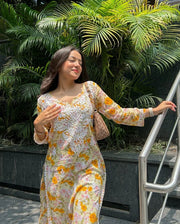 Yellow Floral Chikankari Kurti