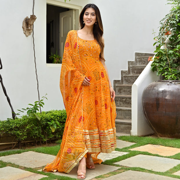 Yellow Bandhani Suit Set