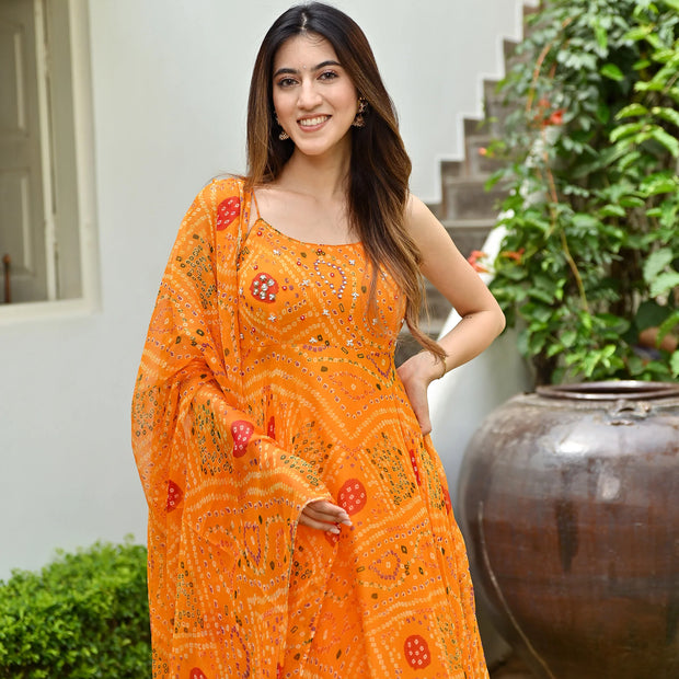 Yellow Bandhani Suit Set