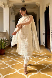 Ivory White Chikankari Afgan Set