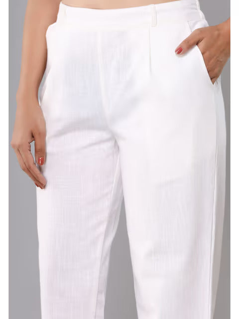 White Cotton Straight Pants