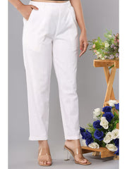 White Cotton Straight Pants