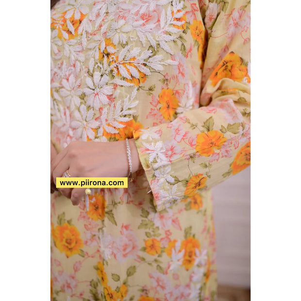 Yellow Floral Chikankari Kurti