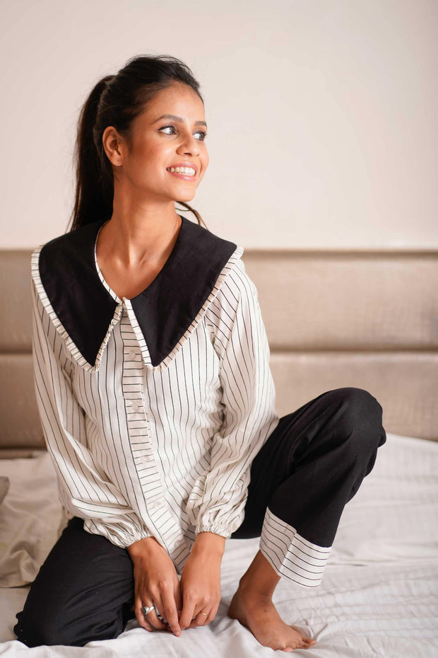 BLACK AND WHITE STRIPED NIGHTWEAR - Piirona