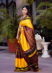 MUSTARD SILK PRINT SAREE - Piirona