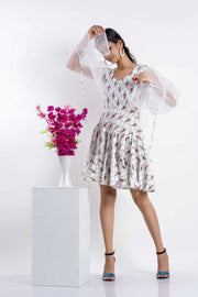 White Printed Organza Dress