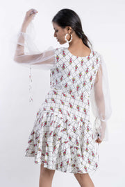 White Printed Organza Dress