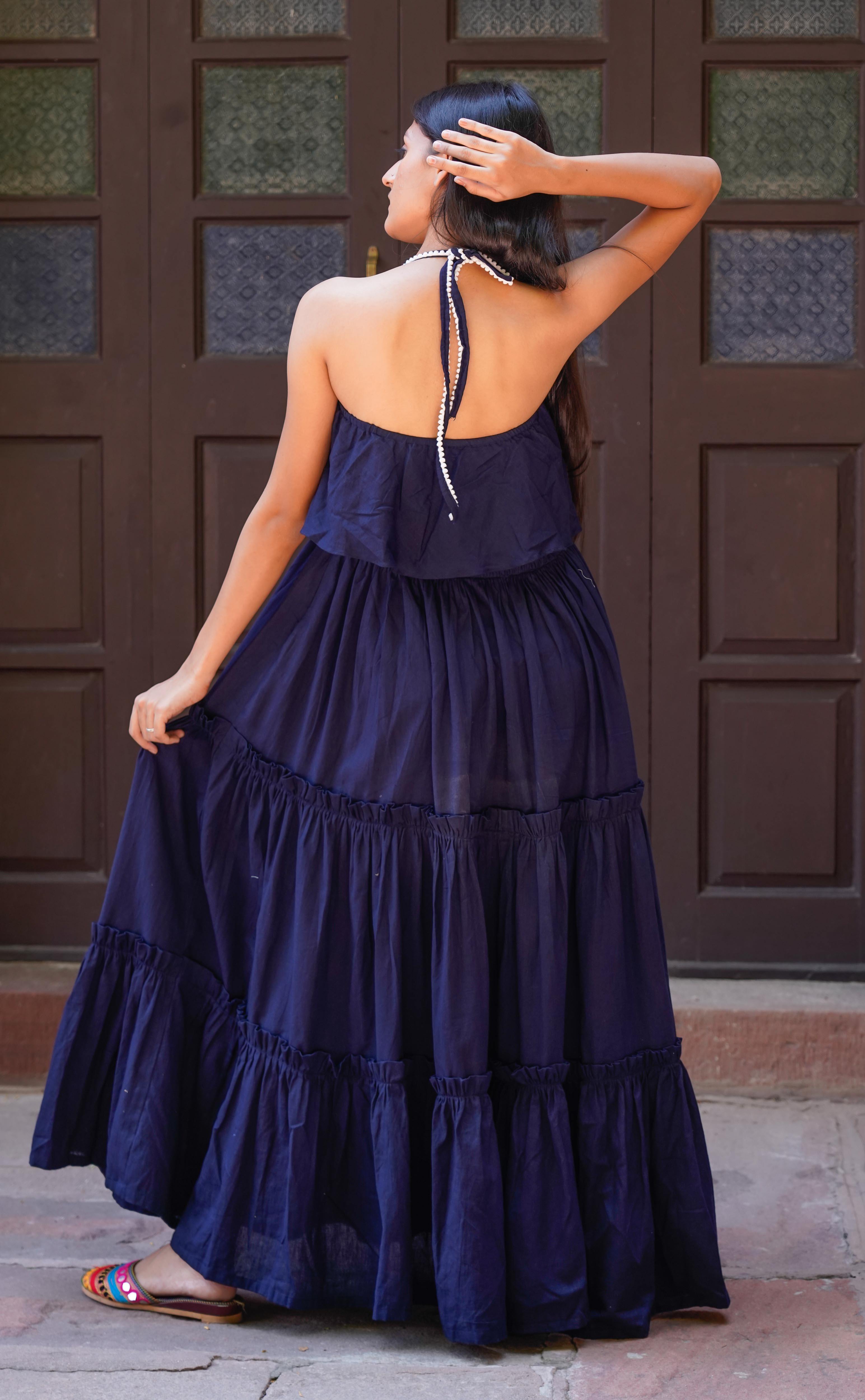 Dark blue halter sales dress