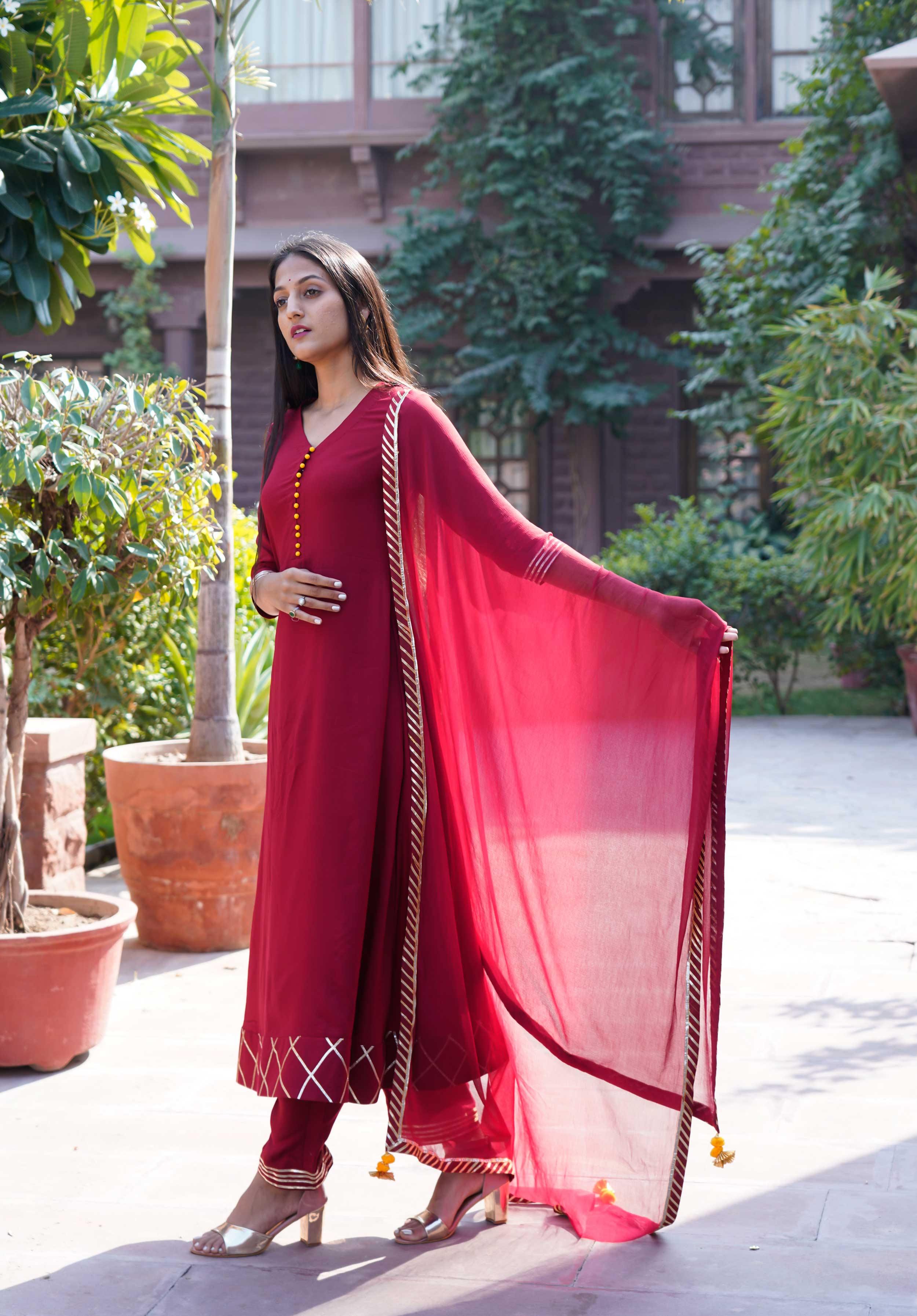 Fashion Basket Women's Straight Georgette Red Salwar Suit Set : Amazon.in:  Fashion