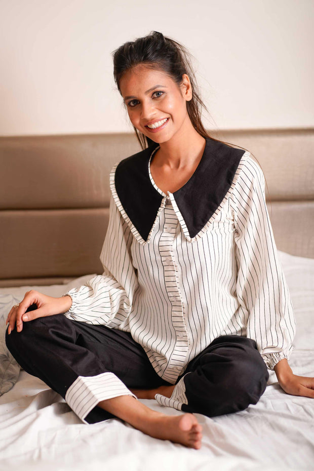 BLACK AND WHITE STRIPED NIGHTWEAR - Piirona