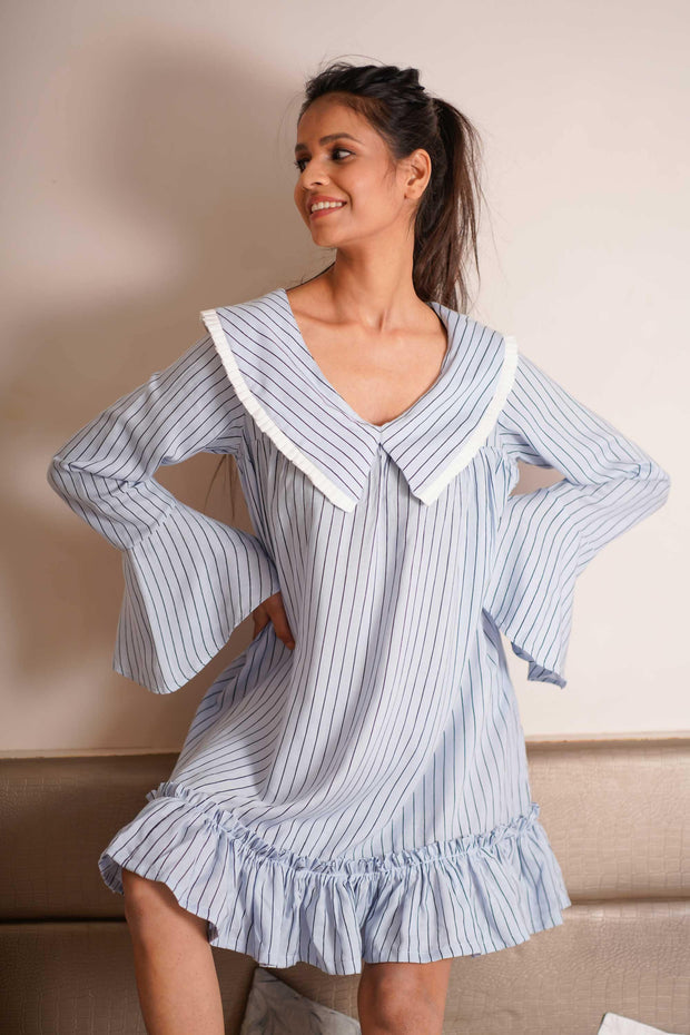 POWDER BLUE STRIPED NIGHTWEAR - Piirona