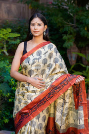 WARM IVORY SILK SAREE - Piirona