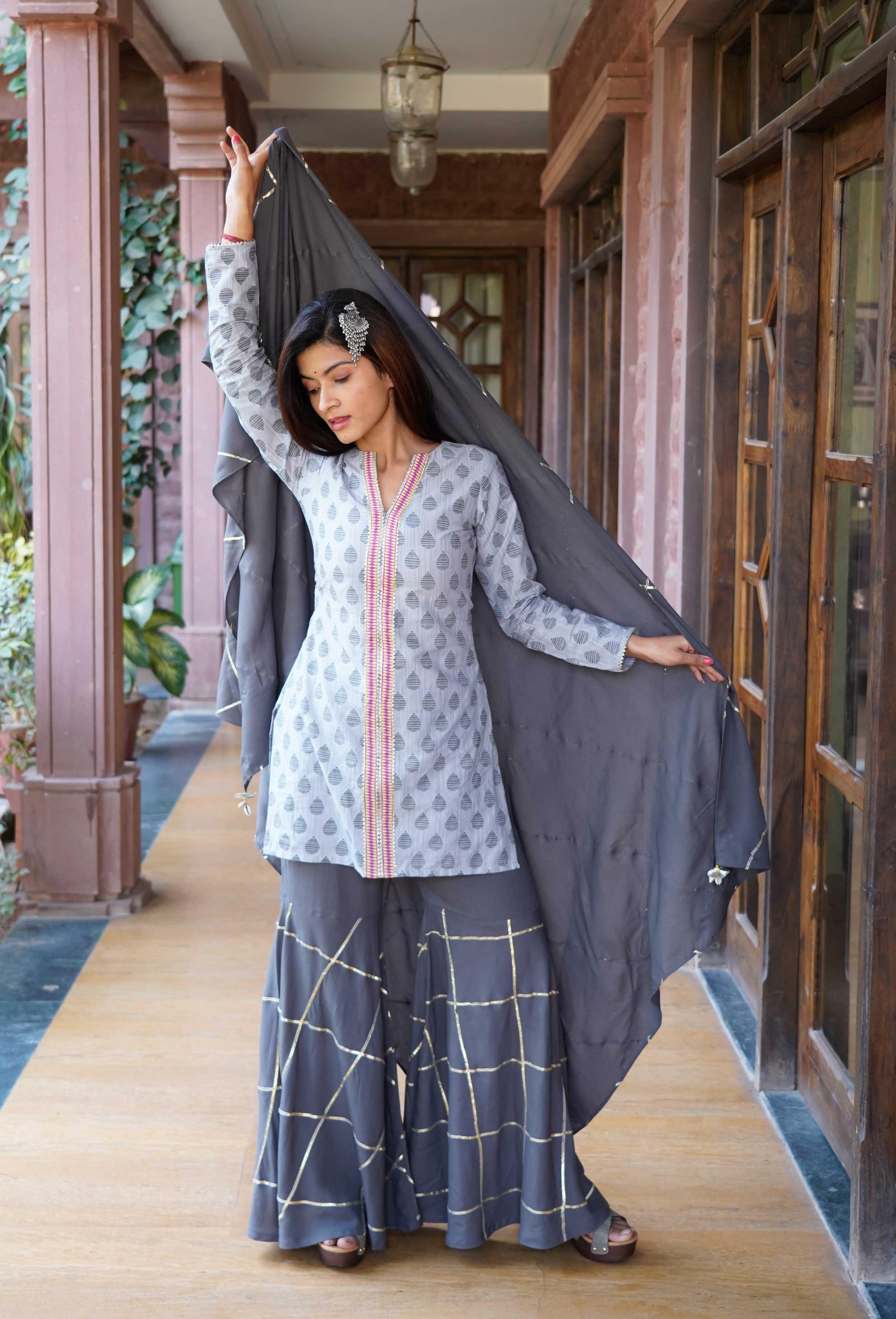 Grey sharara outlet suit