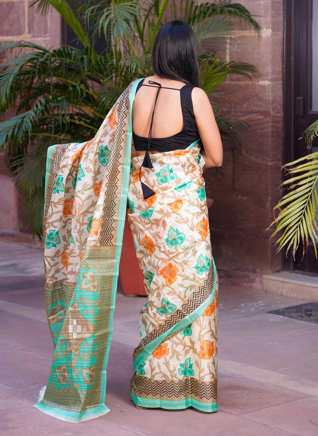 SILK PASTEL KUMBHA SAREE - Piirona