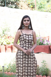 Tawny Leaf Print Kurta Cotton  Set - Piirona