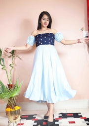 Baby Blue Flared Dress - Piirona