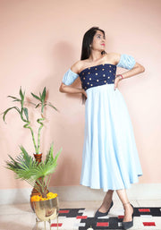 Baby Blue Flared Dress - Piirona