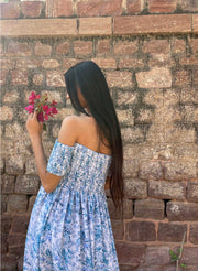 Blue Floral Slit Dress