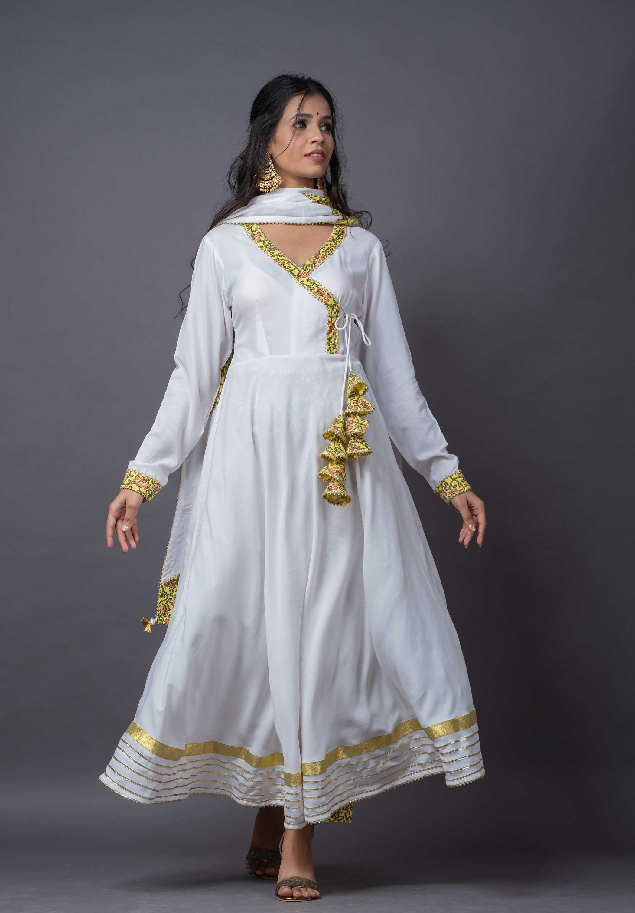 White Designer Angrakha styled Kurti With Dupatta  Indian fashion Indian  wedding gowns Bridal dress fashion