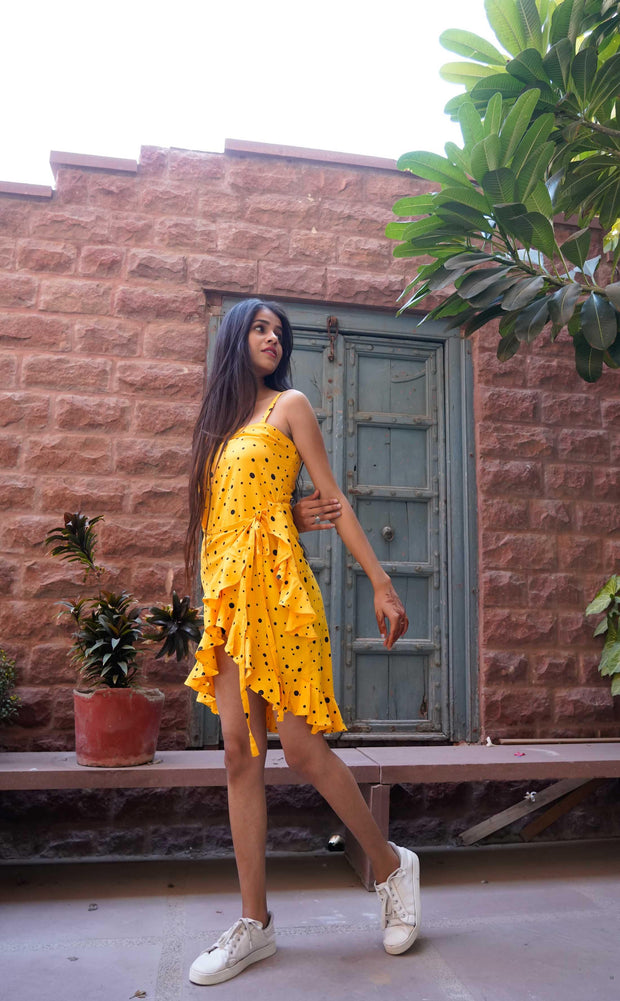 Yellow Polka Mini Dress - Piirona