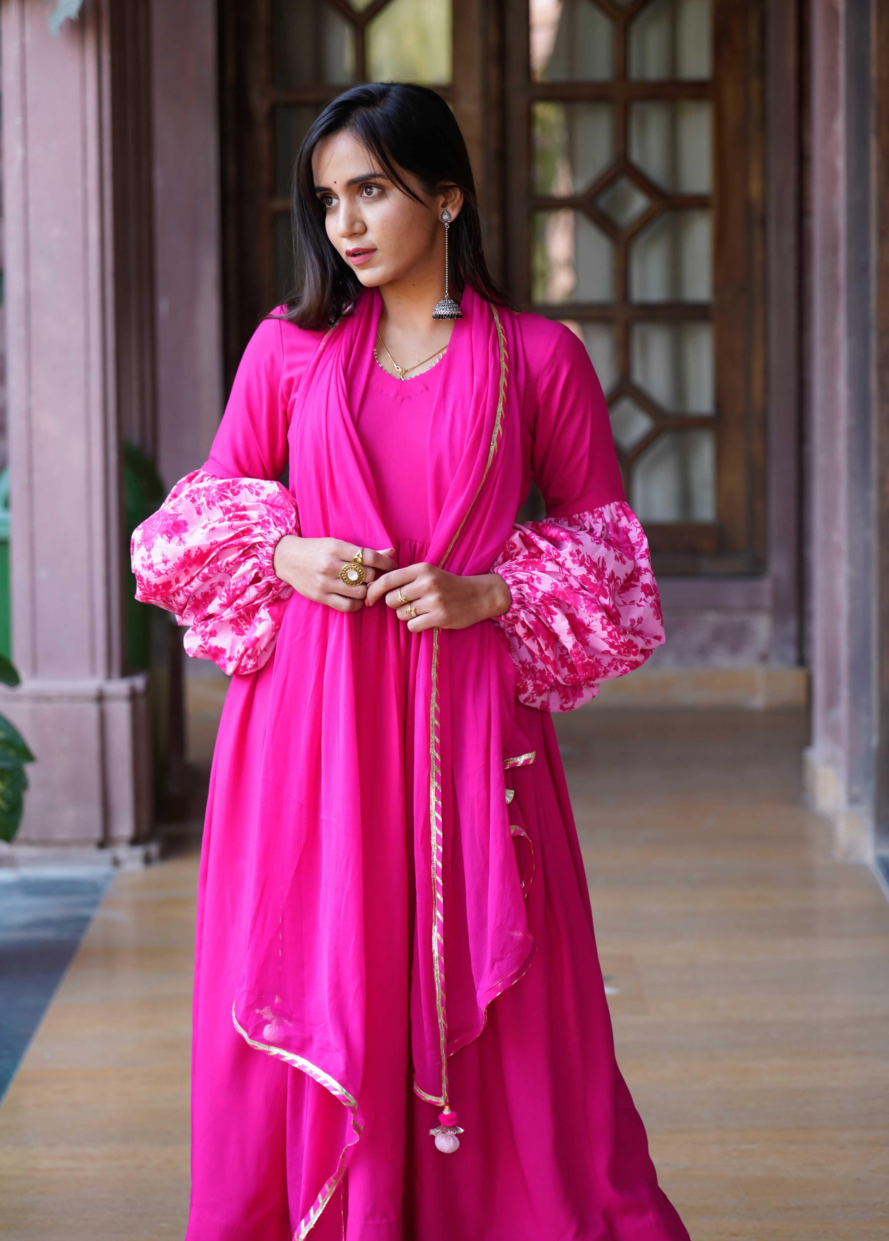 Buy Bollywood Dresses - Rani Pink Sequence Embroidery Pant Style Suit