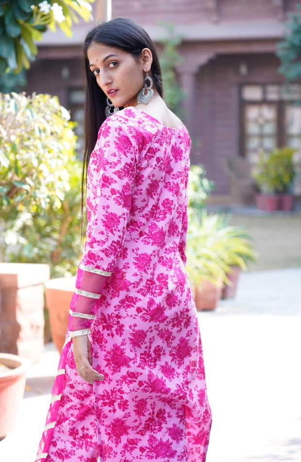 FLORAL PINK KURTI SET - Piirona