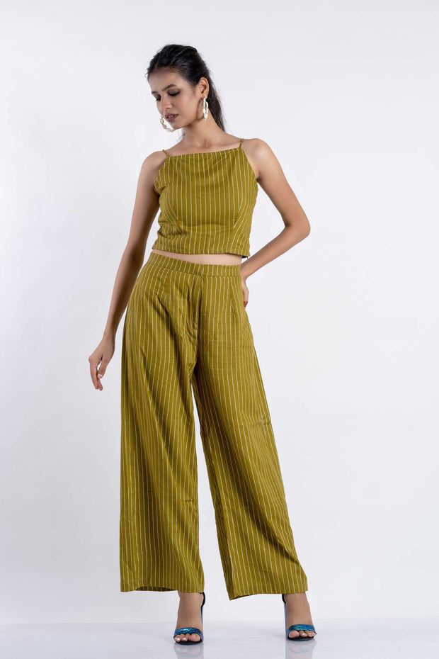 Olive Green Stripe Co-Ord Set