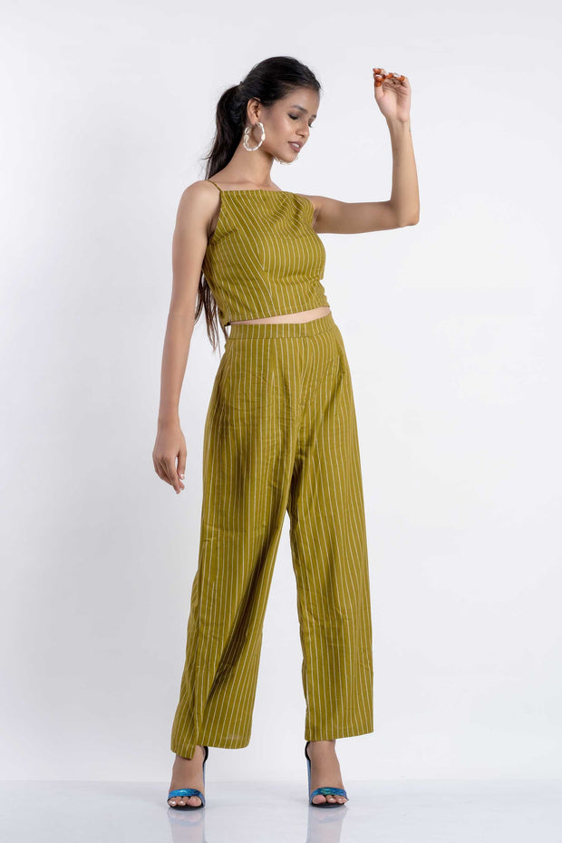 Olive Green Stripe Co-Ord Set