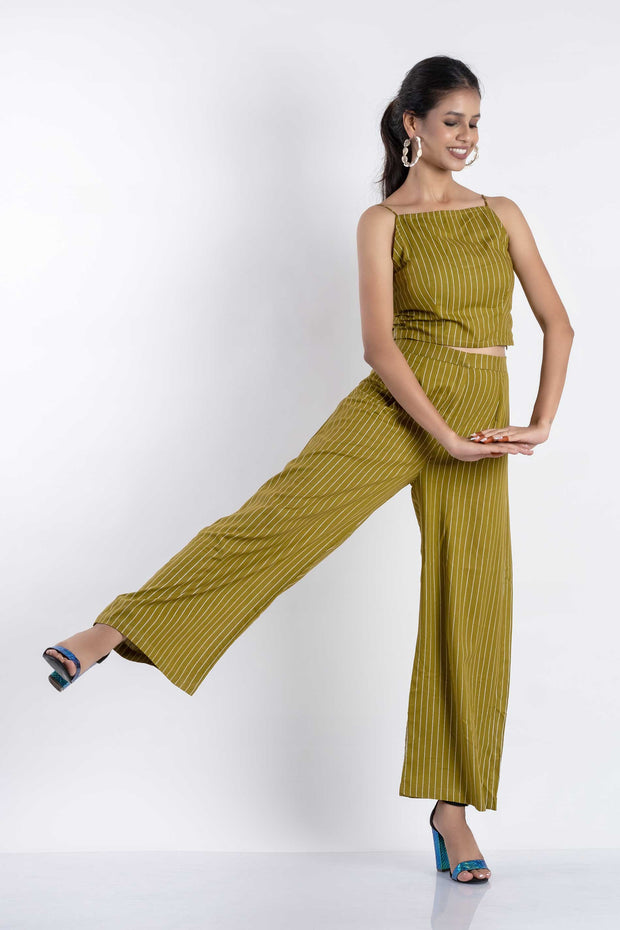 Olive Green Stripe Co-Ord Set