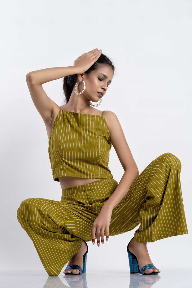 Olive Green Stripe Co-Ord Set